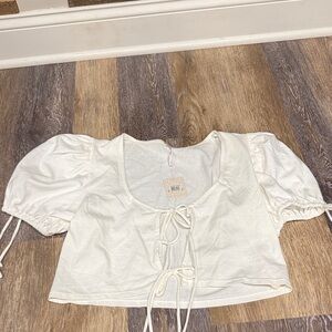 NWT Free People Women's Cream Puff-Sleeve Tie-Front Crop Top size small